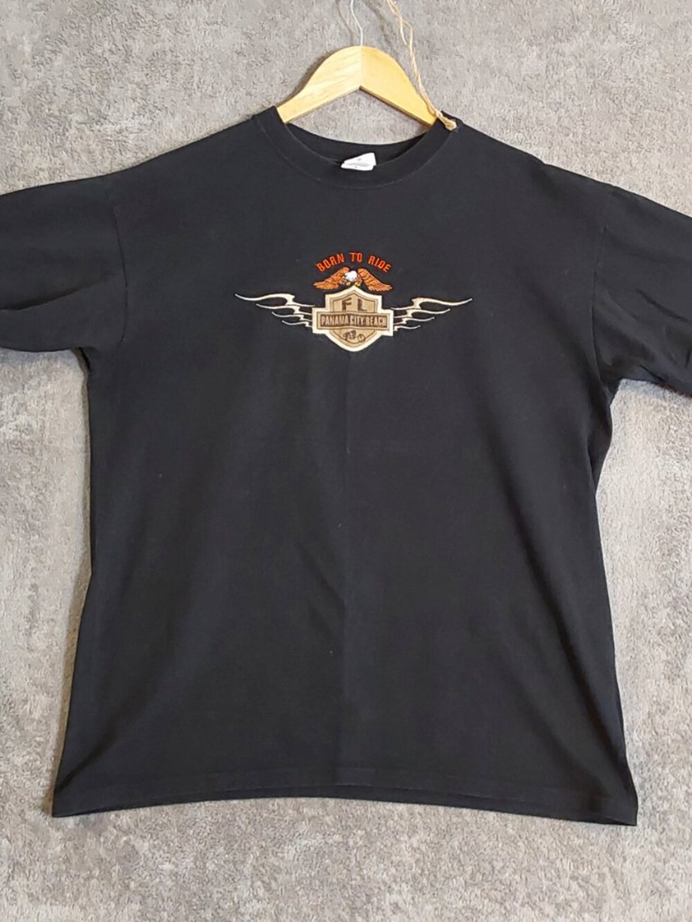 Born To Ride Panama City Beach FL Eagle Biker Black Graphic T-Shirt Men's L